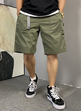 夏季美式休闲痞帅水洗军绿色工装短裤男宽松潮牌高街百搭五分裤子