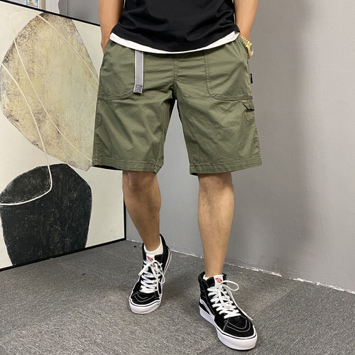 水洗军绿色工装短裤男宽松潮