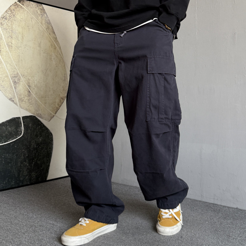 春季美式休闲痞帅户外黑色大口袋工装裤男直筒宽松阔腿裤子潮纯棉,男装,休闲裤,淘宝优惠券,粉丝福利购,淘宝优惠卷
