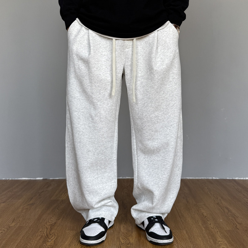 春季美式休闲痞帅高端灰色针织卫裤男直筒宽松抽绳百搭阔腿裤子潮,男装,卫裤,淘宝优惠券,粉丝福利购,淘宝优惠卷