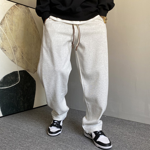 高端灰色卫裤男直筒宽松抽绳