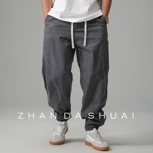 男宽松抽绳百搭高街束脚裤 占大帅 裤 重磅痞帅纯棉工装 子潮牌 美式
