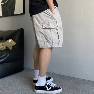 男宽松抽绳百搭五分裤 夏季 短裤 休闲痞帅复古大口袋工装 子潮牌 美式