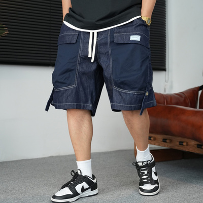 户外大口袋工装牛仔短裤男宽松