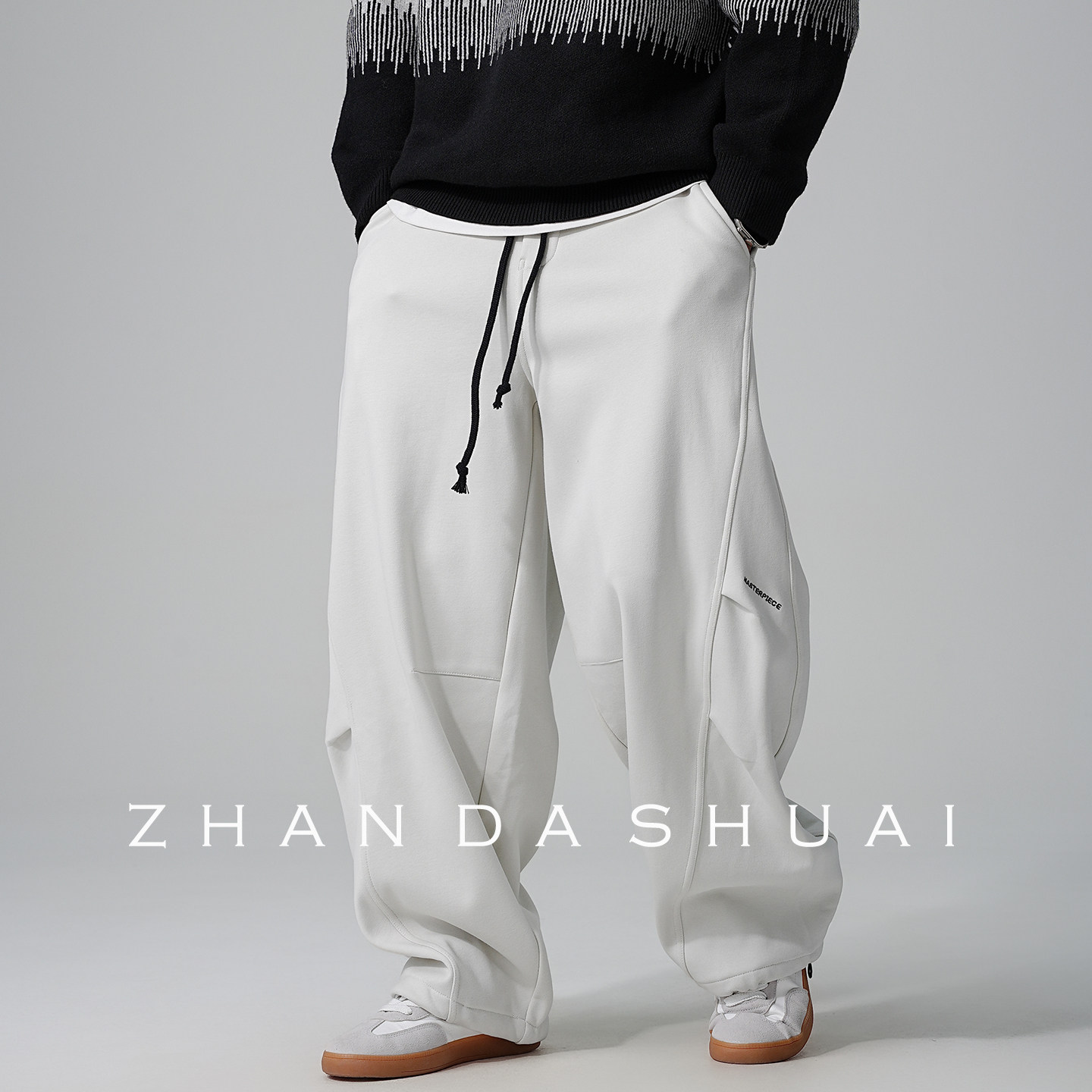 占大帅 冬季高级感加绒加厚刺绣卫裤男直筒宽松抽绳阔腿弯刀裤子,男装,卫裤,淘宝优惠券,粉丝福利购,淘宝优惠卷