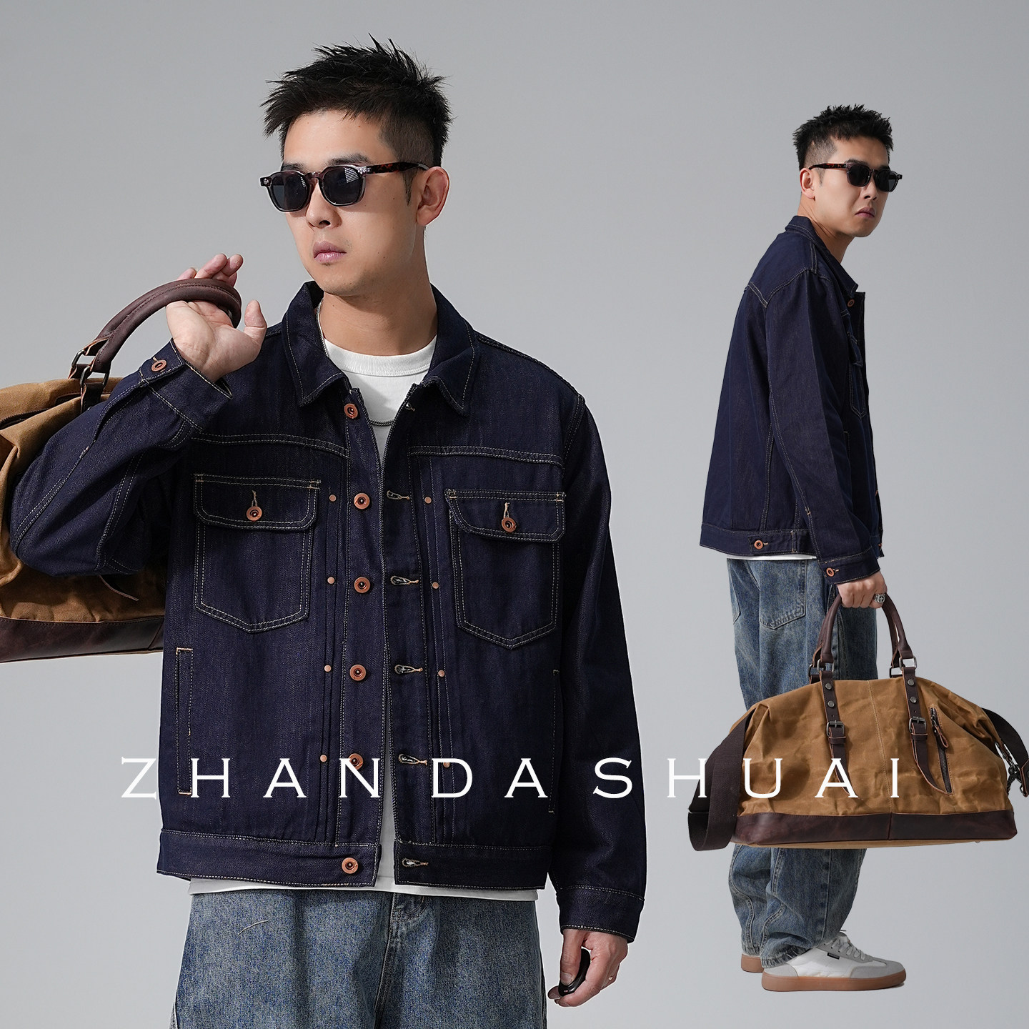 占大帅 美式高端痞帅重磅复古原色工装牛仔外套男宽松翻领夹克潮,男装,牛仔外套,淘宝优惠券,粉丝福利购,淘宝优惠卷