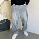 春秋季 子 男直筒宽松百搭阔腿裤 美式 休闲痞帅复古怀旧浅蓝色牛仔裤