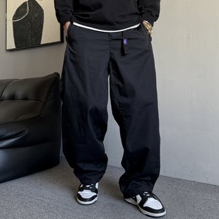 男直筒宽松百搭腰带阔腿裤 春秋季 裤 休闲痞帅高端黑色工装 子潮 美式