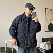 冬季 加肥加大翻领外套潮 羽绒服男宽松大码 美式 休闲痞帅黑色轻薄款