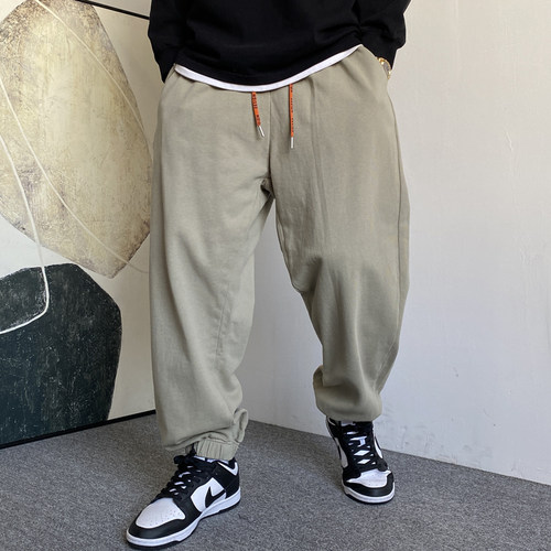 秋季美式休闲痞帅高端针织卫裤男宽松抽绳百搭高街运动束脚裤子潮