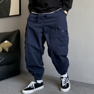 男宽松抽绳百搭束脚裤 秋冬季 裤 休闲痞帅重磅加绒大口袋工装 子 美式