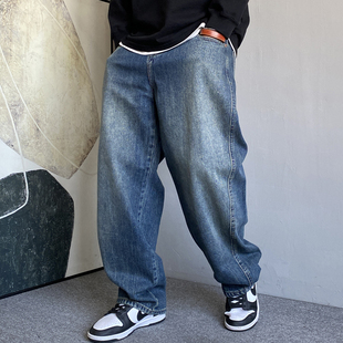 男直筒宽松阔腿拖地弯刀裤 休闲痞帅重磅水洗复古牛仔裤 子 美式 秋季