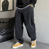美式 休闲痞帅重磅加绒灯芯绒工装 裤 冬季 男直筒宽松阔腿锥形裤 子潮