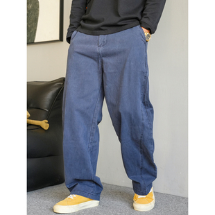 长裤 占大帅 重工水洗做旧休闲宽松阔腿男士 裤 纯棉 法工蓝复古工装
