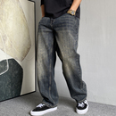 男直筒宽松百搭阔腿裤 休闲高端水洗复古做旧加绒牛仔裤 美式 秋冬季