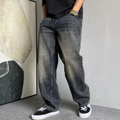 秋冬季 男直筒宽松百搭阔腿裤 美式 休闲高端水洗复古做旧加绒牛仔裤