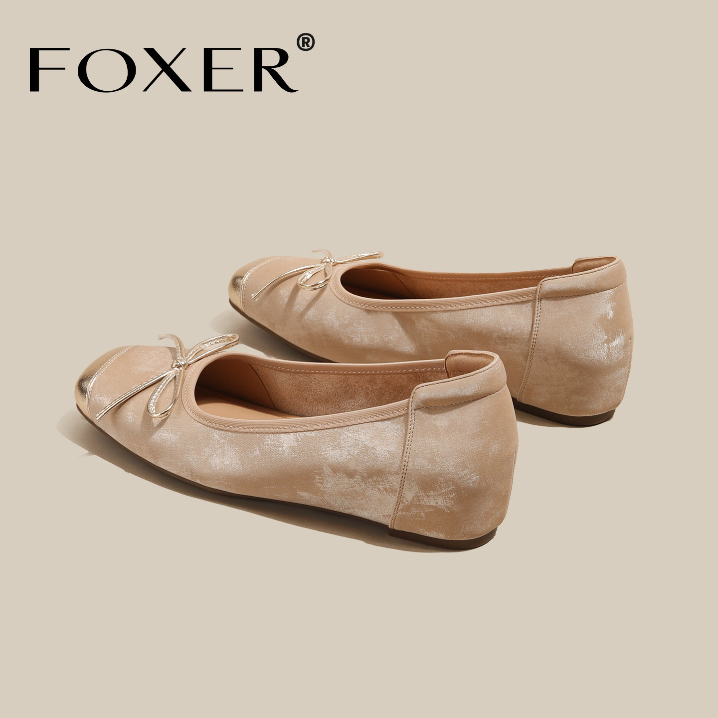 FOXER蝴蝶结浅口单鞋女轻便平底