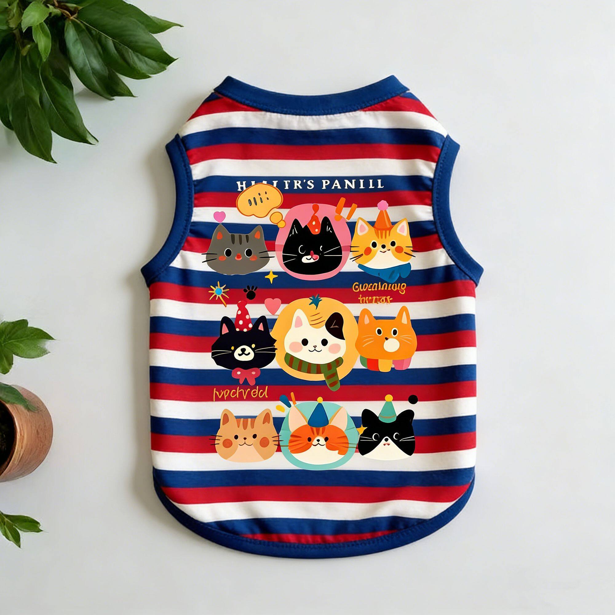 宠物狗狗衣服条纹复古卡通猫咪背心春夏薄款中型犬柯基法斗巴哥图片