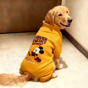 25狗狗新款 米奇大型犬金毛萨摩秋冬保暖四脚衣 防冻亮黄底卡通经典