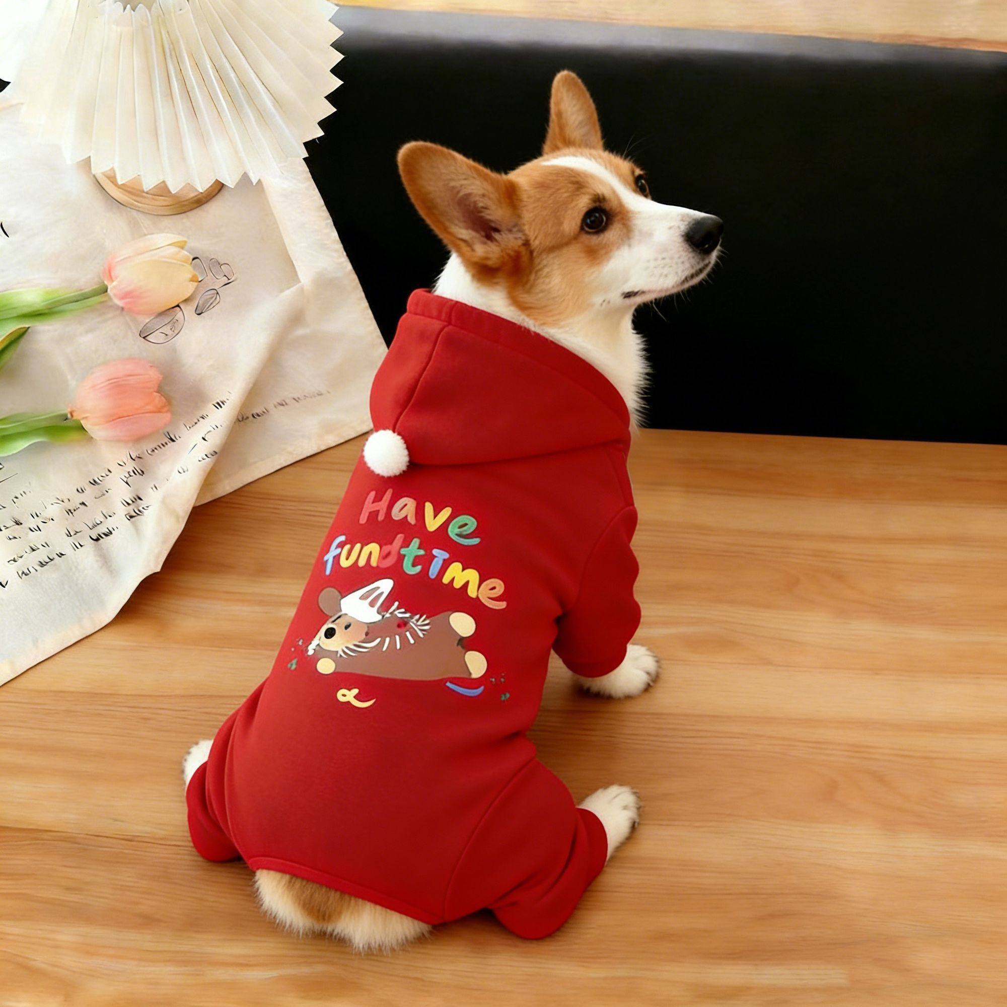 狗狗新款冬季防冻喜庆卡通图案保暖毛球连帽四脚衣中型犬宠物服饰,宠物/宠物食品及用品,狗宠物服装/雨衣,淘宝优惠券,粉丝福利购,淘宝优惠卷