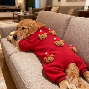 狗狗衣服秋冬新年红立体小熊四脚衣大型犬金毛萨摩耶巨贵拉布拉多