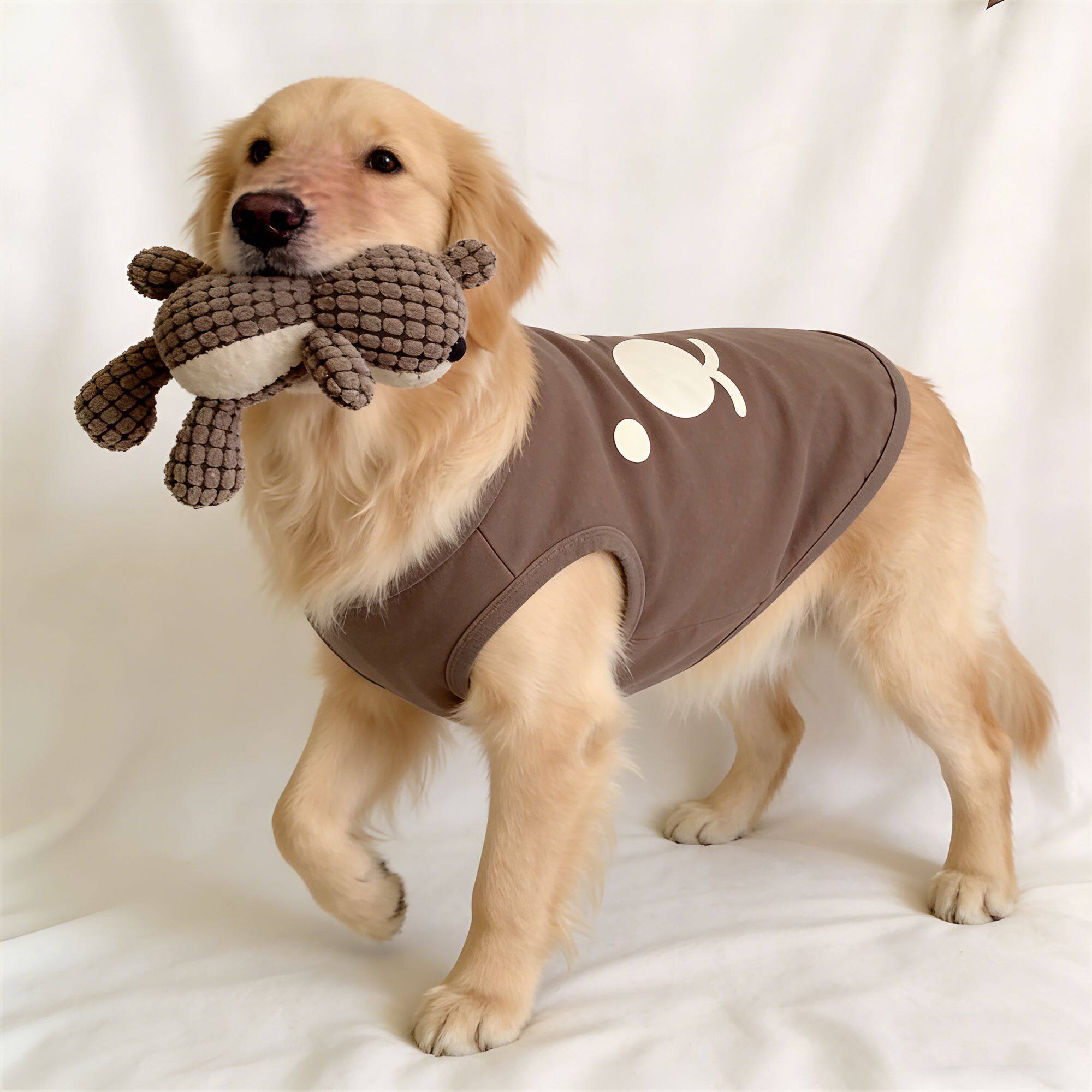 宠物狗狗衣服春秋款超萌咖色小熊印花亲肤背心大型犬金毛拉布拉多