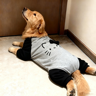 狗狗衣服灰黑撞色HelloKitty立体蝴蝶结秋冬四脚衣大型犬金毛萨摩