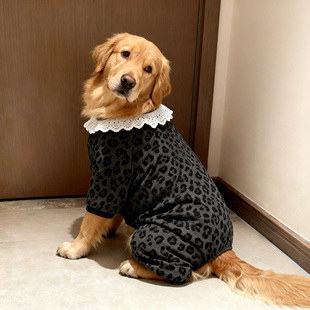 25狗狗新款 衣服防冻黑灰豹纹白色领口秋冬四脚衣金毛萨摩保暖