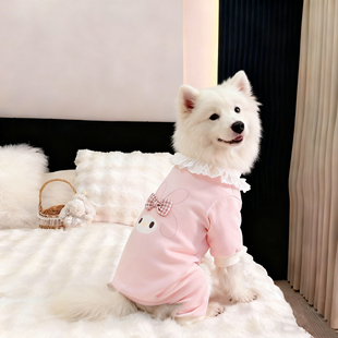 宠物狗狗秋冬蕾丝领小兔保暖四脚衣大型犬金毛萨摩耶拉布拉多