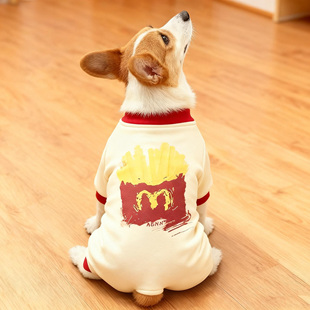 狗狗衣服趣味薯条风 米白薯条秋冬四脚衣防掉毛中型犬柯基法斗