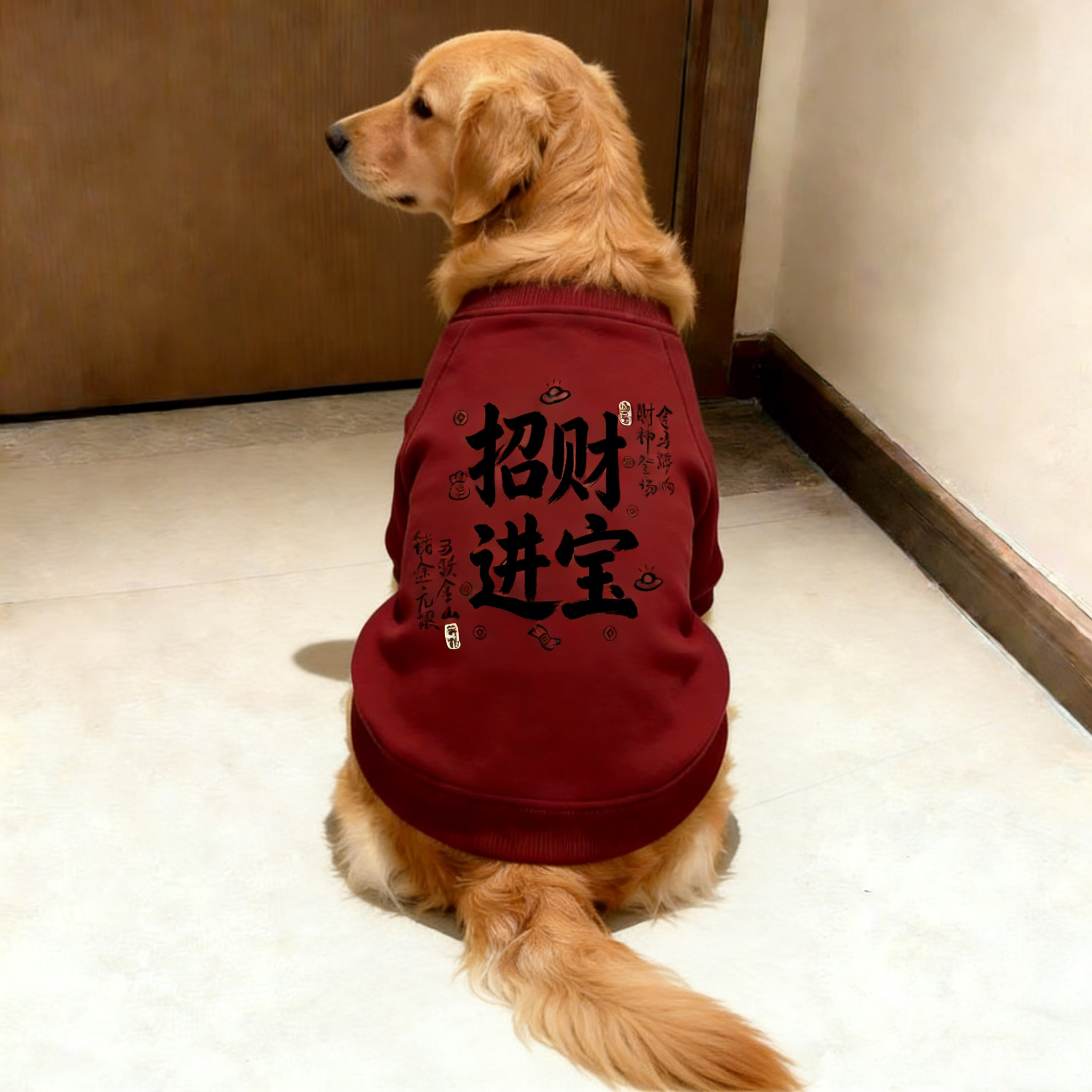 宠物狗狗秋冬新年喜庆&ldquo;福&rdquo;吉祥两脚衣大型犬金毛萨摩耶拉布拉多
