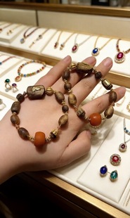 s925金镀银饰女手串老蜜蜡沉香复古镶嵌简约时尚设计风格独特新颖