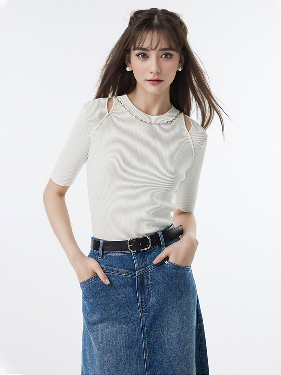 OHD&ONE圆领金属项链装饰针织衫