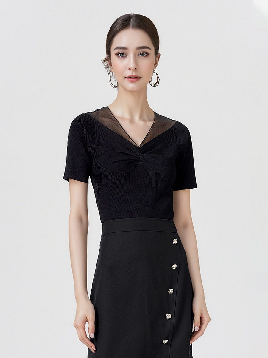 OHD&ONEV领设计感短袖T恤针织衫