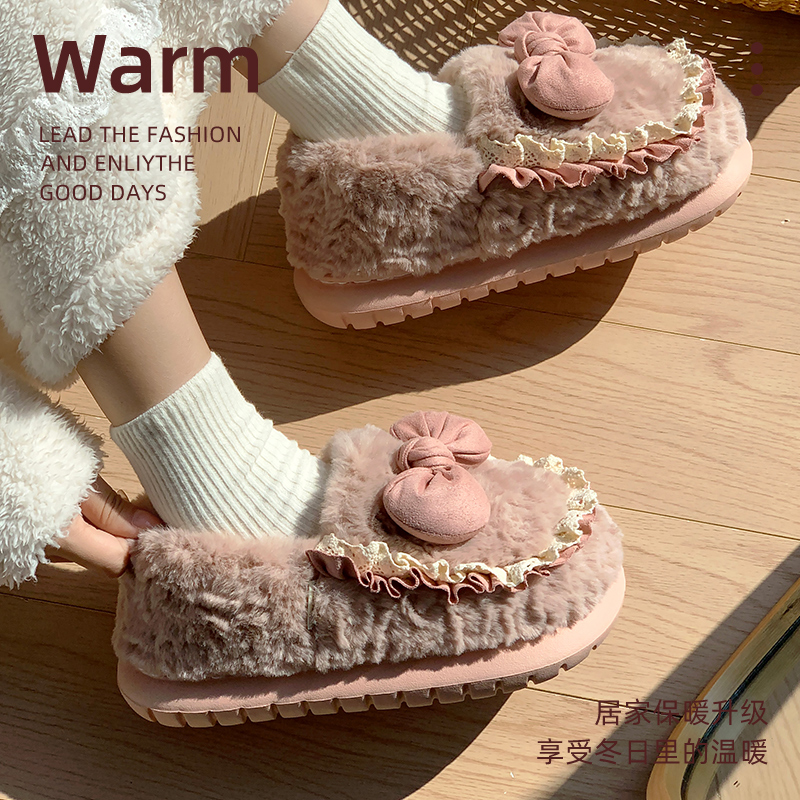 可爱立体蝴蝶结棉拖鞋女可爱保暖