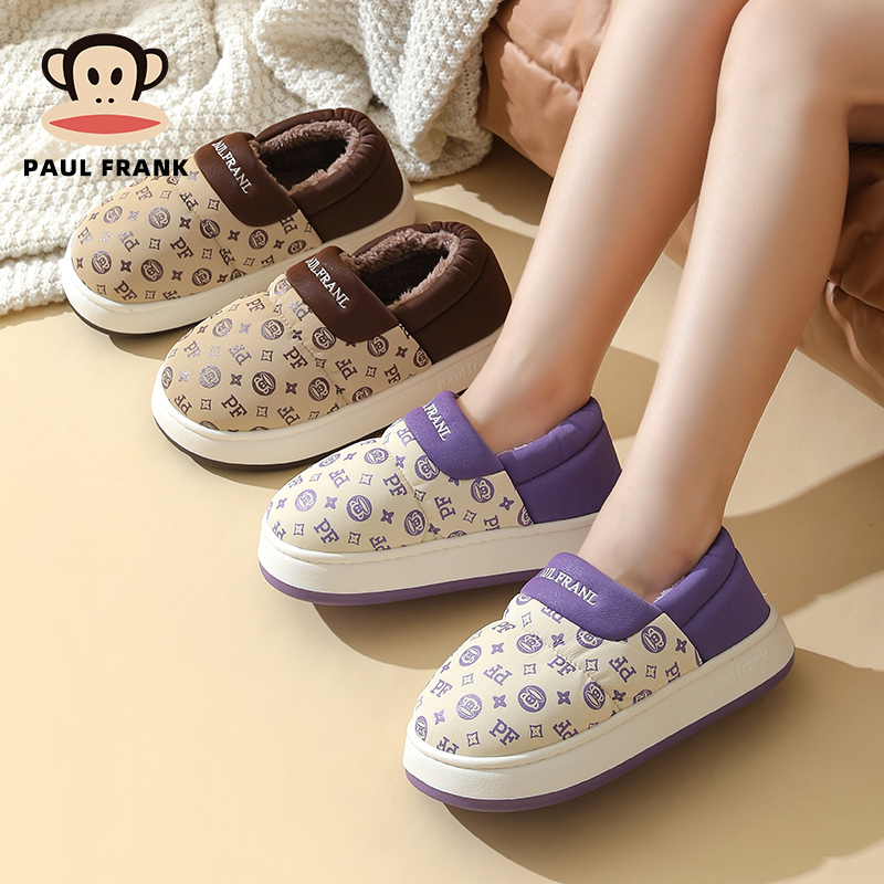 正品大嘴猴棉拖鞋女冬季包跟居家室内情侣款防水月子带跟棉鞋家用