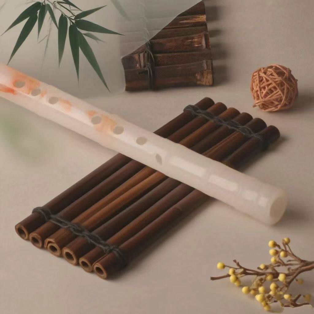 天然阿富汗白玉箫小C调便携38厘米天然玉色一抹彩虹专业珍藏版演