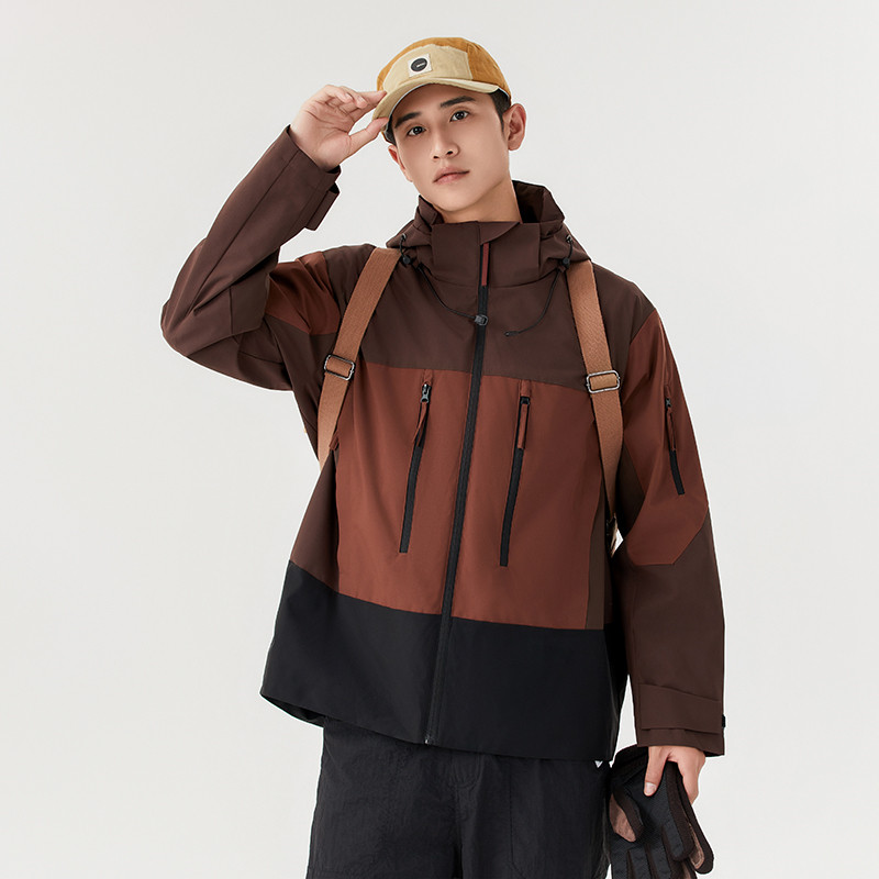 户外防风加厚保暖冲锋衣休闲潮牌男外套旅游拼色风衣通勤工装夹克