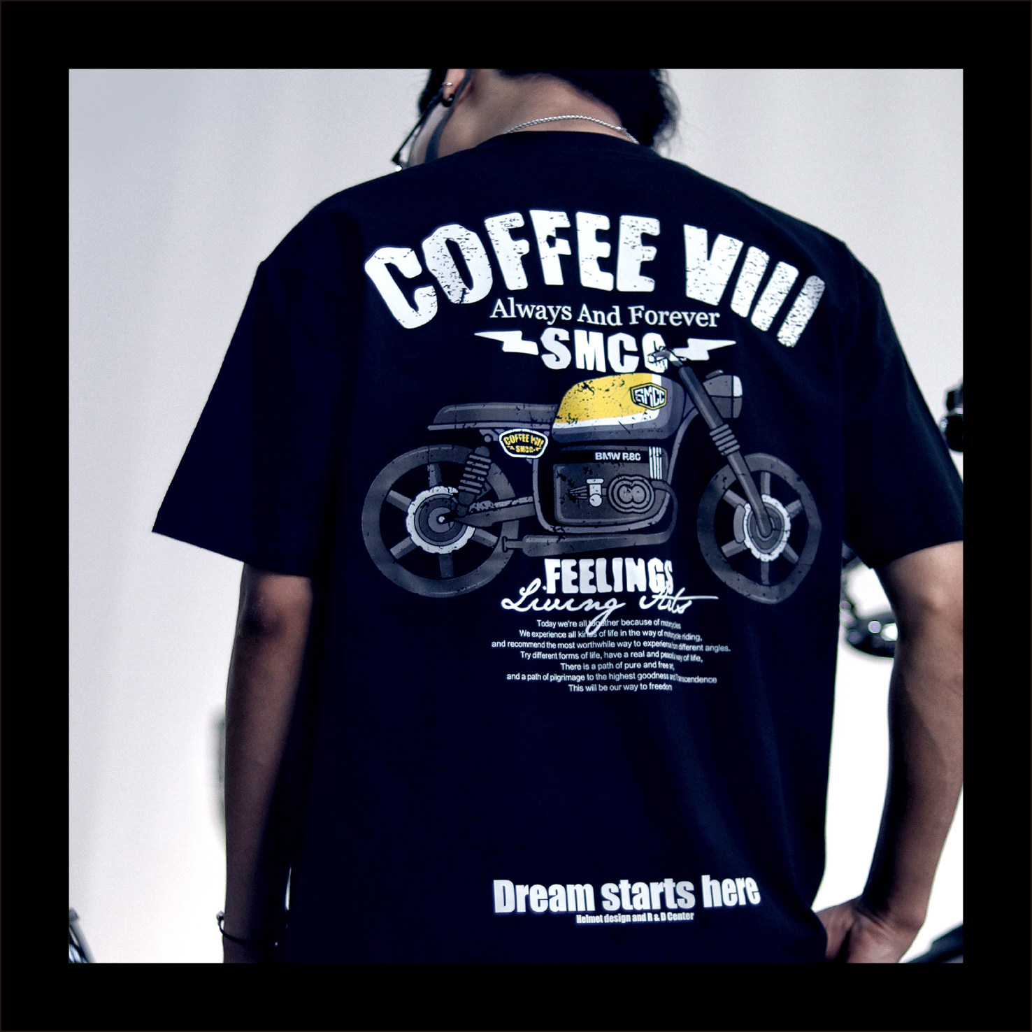 男女款宝马复古摩托车R100复古Retro trend印花休闲圆领免烫短袖