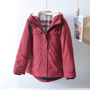 美国单~冬季女士户外棉质工装风派克服连帽棉衣棉服外套女