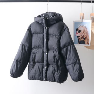 子可拆卸 袖 两穿宽松连帽面包服棉衣棉服外套女 秋冬新款 日本单