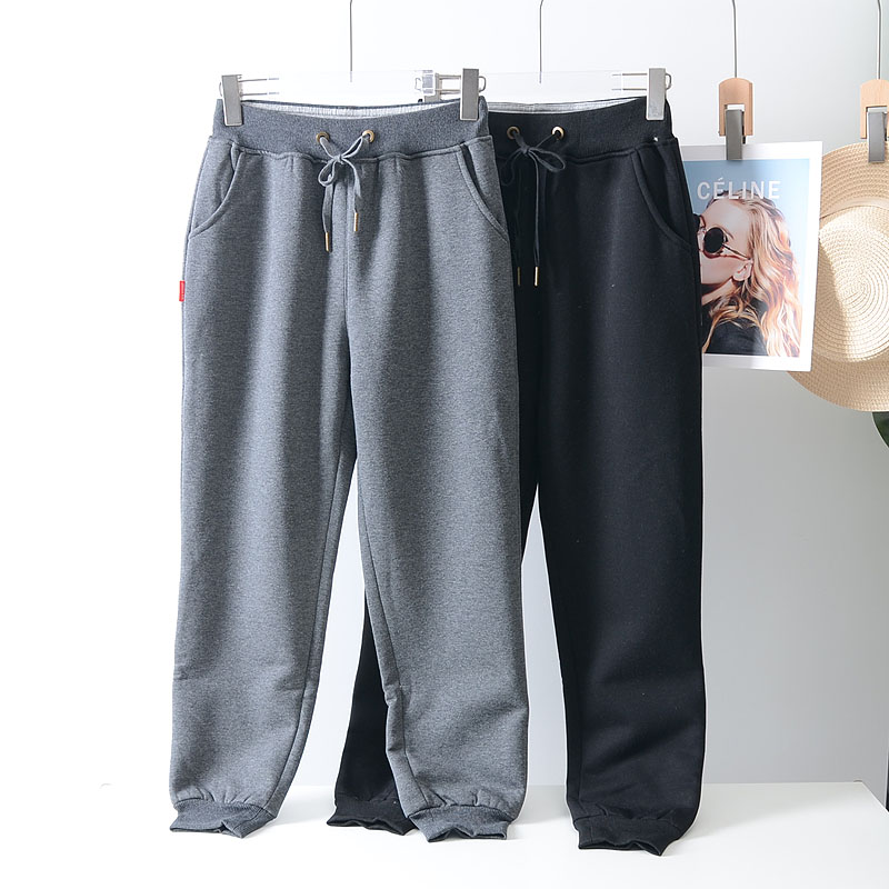 保暖加绒加厚抽绳松紧腰束脚卫裤