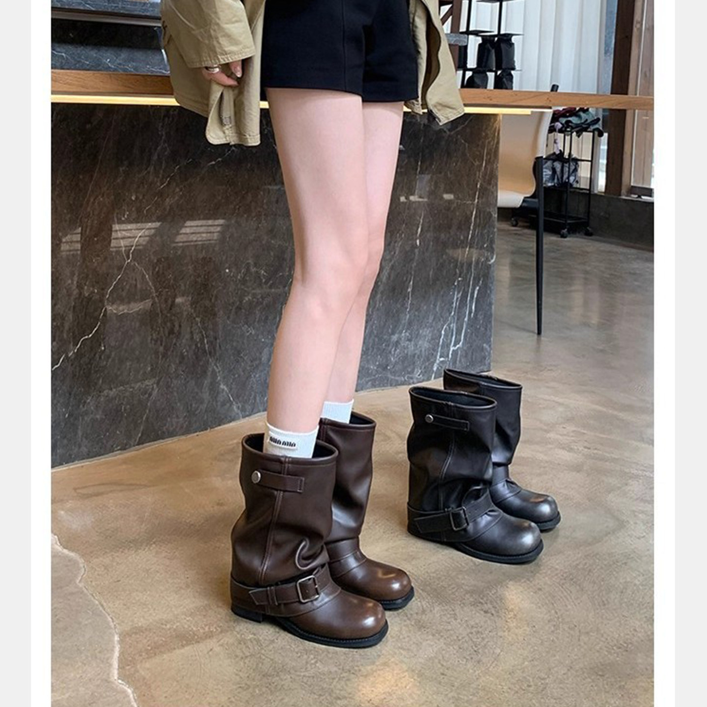 【苏妃妃】褶皱扣带西部短靴女