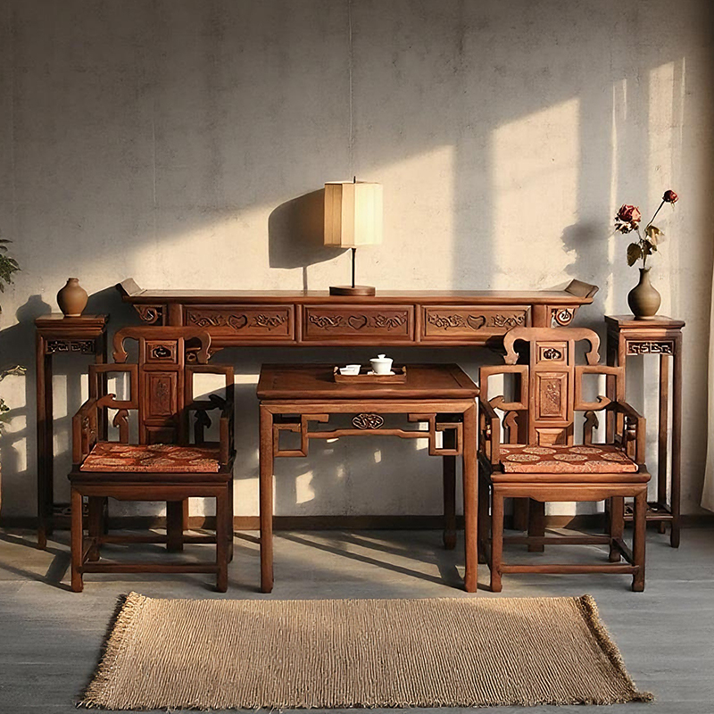 客厅套四件套柜中堂堂屋台八仙桌中堂案桌六件农村条几家具条供桌