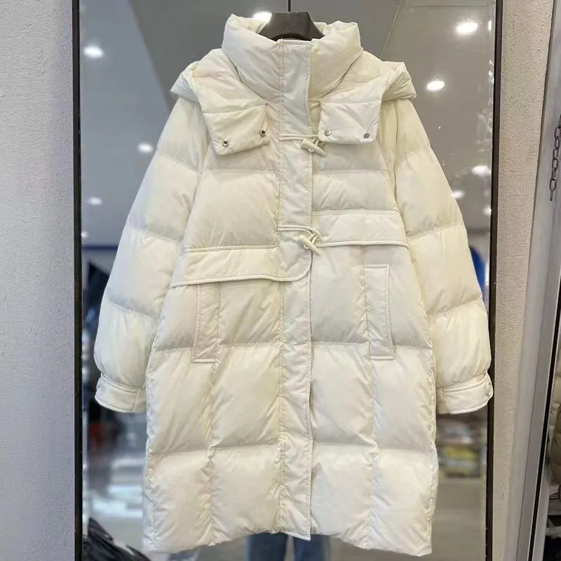 羽绒棉服女2025冬新款韩版中长款连帽牛角扣显瘦时尚洋气外套