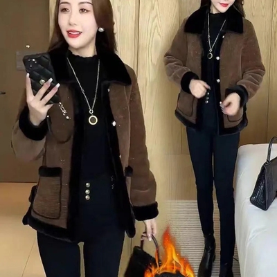 韩系高级感毛呢短款外套女加绒加厚保暖棉服2025冬季新款洋气大衣