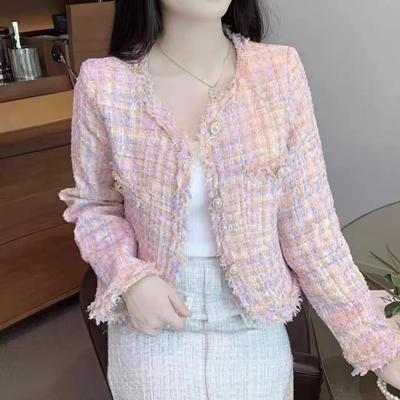 名媛粉色小香风短款加厚上衣