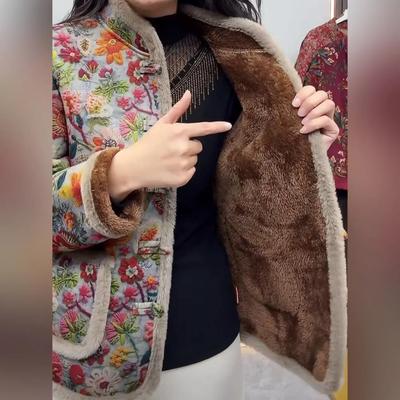 中式小碎花棉袄女短款冬加厚外套中国风对襟盘扣唐装洋气质夹棉服