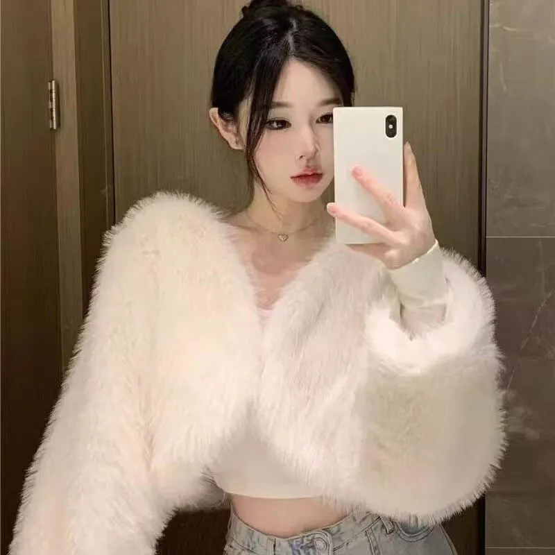 十三行秋冬新款韩版气质名媛高级感显瘦白色短款毛毛皮草外套女潮,女装/女士精品,短外套,淘宝优惠券,粉丝福利购,淘宝优惠卷