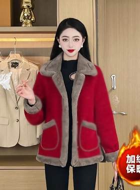 妈妈装毛呢外套加绒加厚秋冬季短款女装时尚百搭保暖洋气棉衣